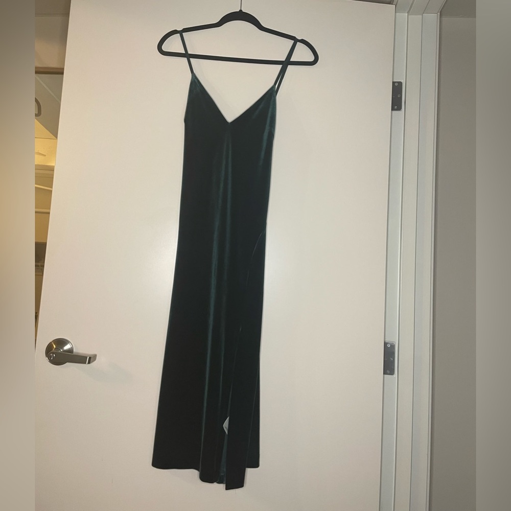 Velvet Green MIDI Dress with slit and open criss cross back